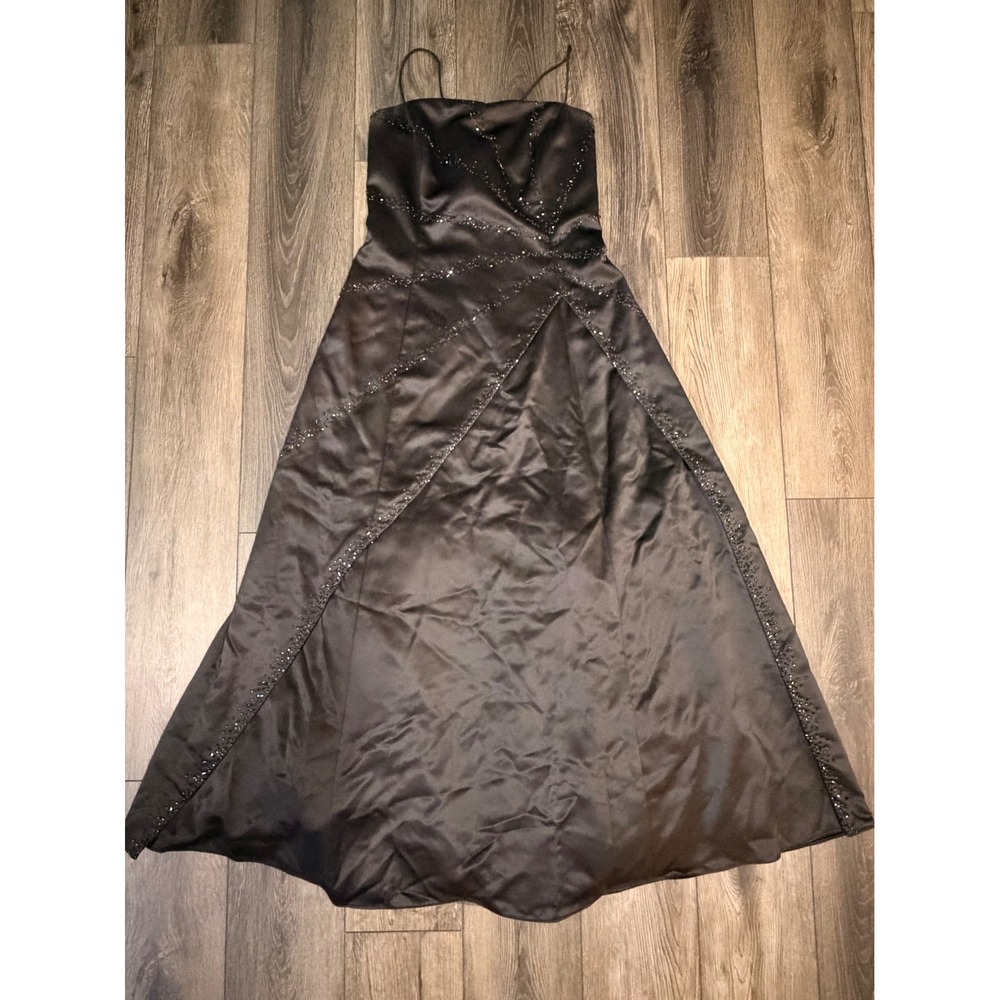 Niki Livas Vintage Beaded Satin Gown Black 16 Homecoming Dress Y2K Romantic